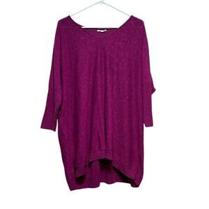 EILEEN FISHER Berry Magenta Linen Cotton Textured Knit Slub V-Neck Sweater XL